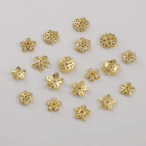 14K Gold Plated Copper Zirconia Flower Snowflake Bead Caps Spacer Beads Tarnish Resistant DIY Jewelry Making Findings
