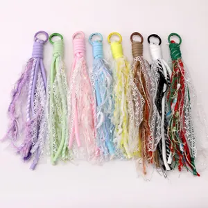 Handmade polyester lace tassel keychain set in 8 vibrant colors with alloy snap hooks