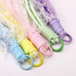 Handmade alloy keychain lace fringe tassels for Christmas bag pendants in assorted pastel colors