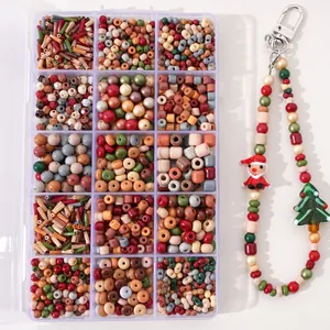Christmas DIY glass bead kit in 15-grid storage box with holiday charms for jewelry making