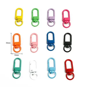 Colorful 33mm paint-coated lobster clasps set in 12 bright colors for DIY keychains