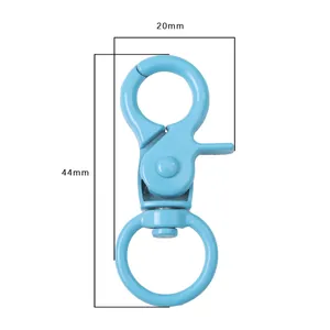 Sky blue metal swivel snap hook for DIY keychains and bags, dimensions 44mm by 20mm