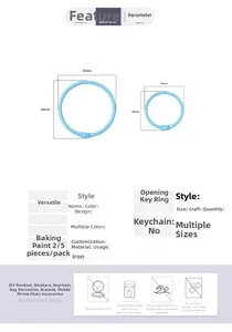 Macro view showing 43mm and 30mm sky blue macaron color round metal key rings