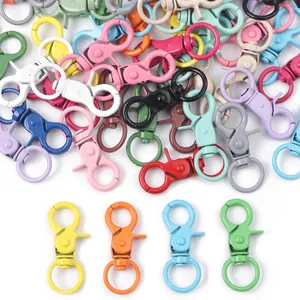 Detailed view of colorful 20mm alloy lobster clasps for DIY keychains and bag charms