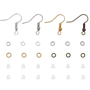 DIY jewelry making kit with iron ear hooks, jump rings, and silicone backings in four colors