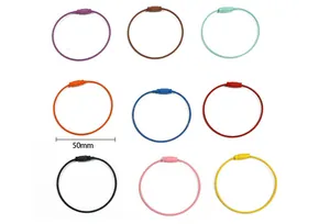 Nine colorful 50mm stainless steel wire keychains with secure screw lock connectors