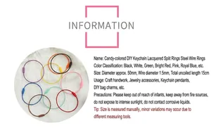 Detailed size specifications for colorful 50mm diameter DIY steel wire keyrings