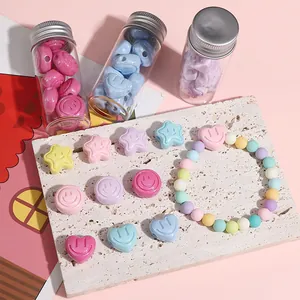 Pastel acrylic macaron beads with smiley face for DIY handmade jewelry and bracelets