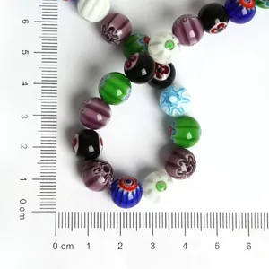 Macro detail of 10mm colorful Millefiori glass beads for DIY jewelry making