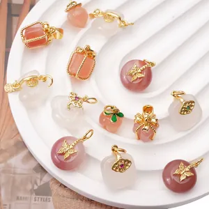 Chinese style 14K gold plated lucky charm pendants in peach and lotus shapes for DIY jewelry