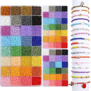 3mm Rainbow Glass Seed Beads Jewelry Making Collection Multi Grid Glass Round Beads With Letters Charms For Handicraft