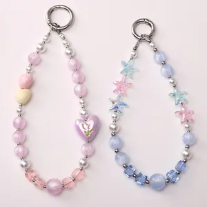 Y2K resin star and heart bead charms in pink and blue for phone or bag accessories
