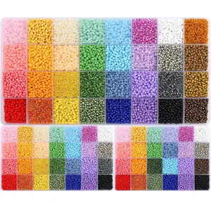 DIY jewelry kit with colorful 3mm glass seed beads in multi-compartment organizers