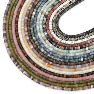 Macro view of assorted natural stone heishi beads for DIY jewelry making accessories