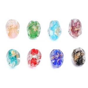 Handmade iridescent irregular glass beads with gold foil foil for DIY jewelry making