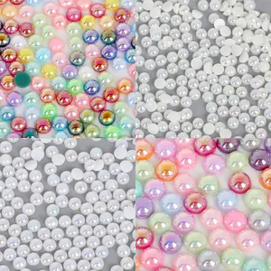 Macro shot of colorful AB coated half-round flatback pearls for DIY craft and nail art