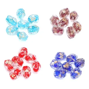 Irregular glass beads with gold foil in four colors for DIY jewelry making