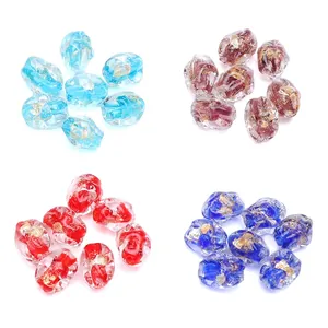 Handmade irregular glass beads with gold foil inlay for DIY jewelry crafting