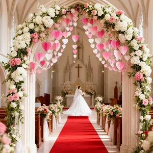 4m pink heart paper garland for wedding arch decor with rose and carnation floral accents