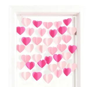 4m 3D pink and burgundy heart-shaped paper garland for wedding and party decoration