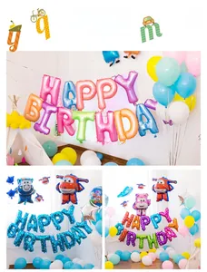 Detail of Super Wings foil balloons with Happy Birthday letter set for party decor
