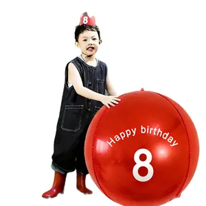 Giant red birthday balloon with Happy Birthday print and crown for 8th birthday decor