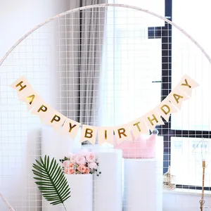 White swallowtail Happy Birthday banner with gold foil letters for party decoration