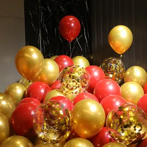 Mix of metallic gold, red and gold confetti latex balloons for party decorations