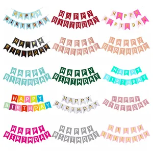Happy Birthday Bronzing Paper Banner Fishtail Shape Pennant For Birthday Party Decoration Supplies Multicolor