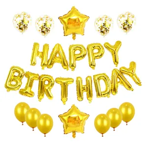 Happy Birthday Letter Balloons With Stars And Sequin Latex Balloons For Birthday Party Decoration Aluminum Foil Balloons