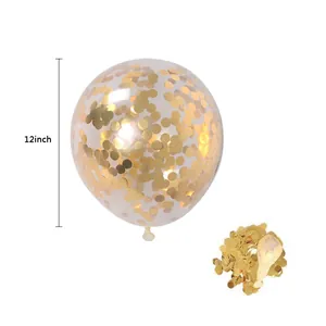 Globo de látex transparente de 12 pulgadas con lentejuelas doradas para bodas y fiesta