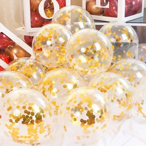 Globos de 12 pulgadas transparentes con confeti dorado para bodas y fiestas infantiles