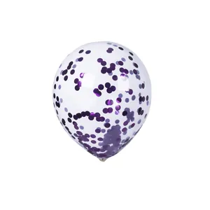 Globo de látex transparente de 12 pulgadas con confeti púrpura para bodas y fiestas