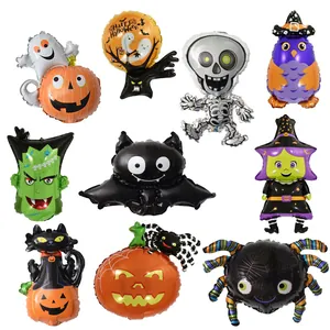 Mini Ballons en Aluminium Halloween Dessin Animé Araignée Citrouille Sorcière Fantôme Chauve-souris Squelette Hibou pour Décoration Fête