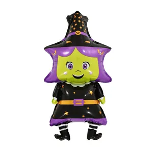 Ballon d'Halloween en aluminium forme sorcière avec visage vert pour décoration