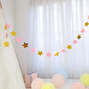Γιρλάντα 2m με χρυσά και ροζ αστέρια glitter για διακόσμηση τοίχου πάρτι