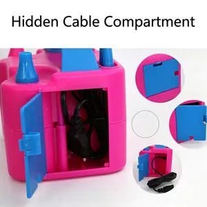 Electric balloon air pump with dual nozzles and hidden storage for the power cable