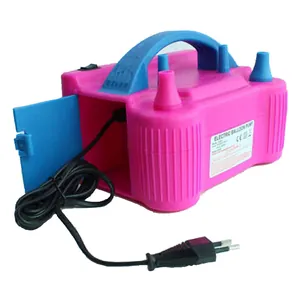 Portable dual-nozzle electric balloon pump in rose red with handle for party decoration