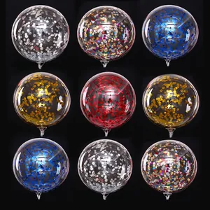 Transparent party balloons with colorful glitter sequins in a 9-grid display layout