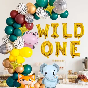 Jungle Safari Theme Birthday Balloon Kit Wild One First Birthday Decorations Animal Foil Balloons Gold Green Latex Balloons