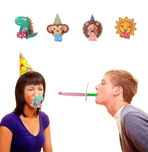 Jungle animal dinosaur party blowouts with colorful polka dots for kids birthday events