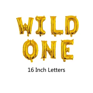 16 inch gold Wild One foil balloon set for jungle safari first birthday party decorations