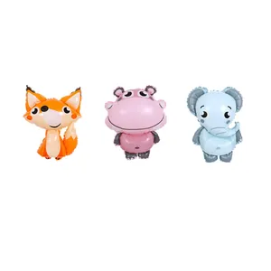 Jungle animal balloon set with cartoon fox, hippo and elephant for kids birthday party