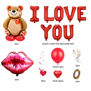 Valentine's Day decoration set with red heart balloons and I LOVE YOU letter balloons