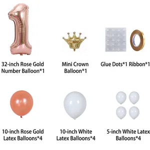 32-inch rose gold number 1 balloon set with golden crown and latex balloons for birthday decor