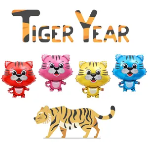 Lot de ballons en aluminium tigre de dessin animé pour décoration de fête annuelle