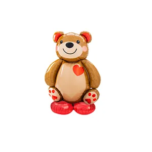 Brown teddy bear foil balloon with red hearts for Valentine's Day party decorations