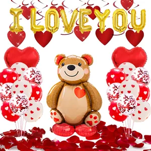Ballons de la Saint-Valentin Motif Coeur Latex Aluminium Forme Ours Or Ballons Lettres I Love You Pour Fête Romantique