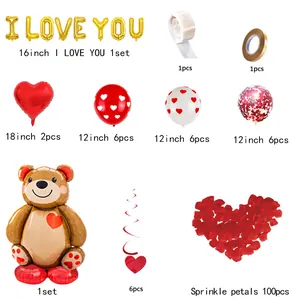 Kit de ballons Saint-Valentin avec lettres I Love You et décorations coeur rouge