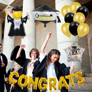 Congrats Grad Abschlussballon Set mit Smiley Doktor und schwarz goldenen Latexballons